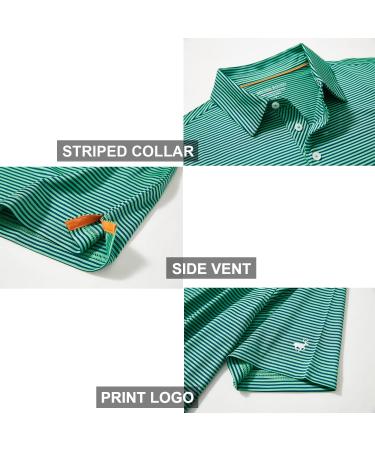 Men's Golf Polo Shirt - Green Stripe | Short Sleeve Moisture Wicking Dry Fit - Large Size - Buy Online on GoSupps.com