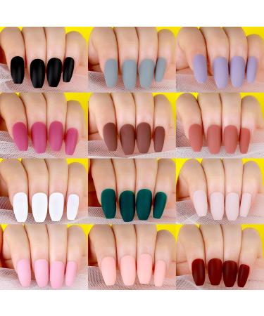 288PCS Matte Press on Nails Acrylic Short Fake Nails - 12 Packs Medium Length Full Cover Ballerina Coffin Nails with Nail Tips Glue - 12 Color False Nails for Nail Art DIY - Buy Online on GoSupps.com