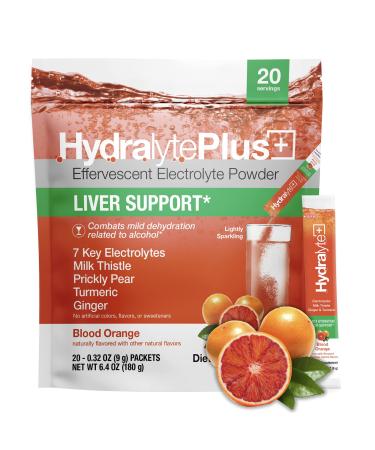 Hydralyte Liver Support - Blood Orange Electrolyte Powder Packets for Liver Detox and Rehydration | Hydration Packets for Late Night Recovery with Milk Thistle, Turmeric and Ginger - (8oz, 20 Count)