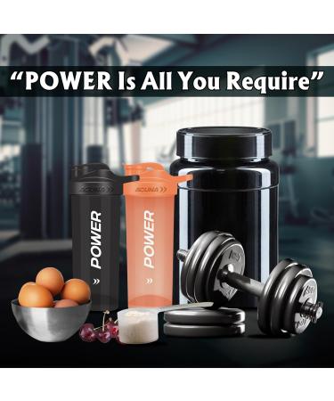 ACUNA POWER Shaker Bottle For Protein Powder 700 ml (Pack Of 2) | BPA Free Leakproof Screw On Lid Secure Drink Flip Cap Sports Gym Supplement Protein Shake Bottle (Metallic Black - Tangy Orange) 700 ML Black - Tangy Orange - Buy Online on GoSupps.com