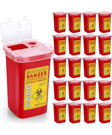 20 Pcs 1 Quart Flip Top Sharps Container Sharps Disposal Container Small Trash Bin Small Portable Container for Tattoo Parlors Use Office Barbershop Home Travel Use, 6" x 4" x 3", Red