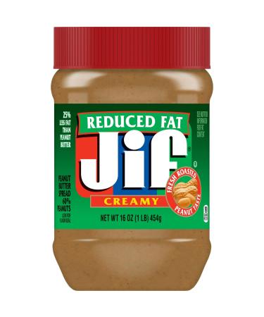 Jif Reduced Fat Creamy Peanut Butter Spread, 16 Ounces, 60% Peanuts