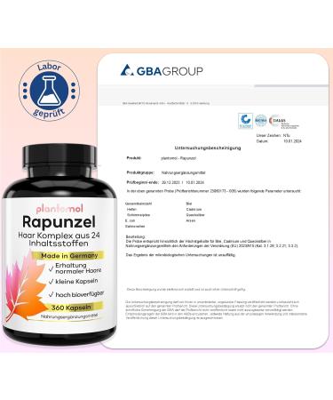 Rapunzel Hair Vitamins - 360 Capsules | High Dose Biotin 10 000 g | Vegan Skin Hair & Nails | 24 Ingredients | Half-Year Supply from Plantomol  - Buy Online on GoSupps.com