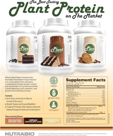 NutraBio Plant Protein - 20G Gluten & Dairy Free Vanilla Wafer | Complete Amino Acids Non-GMO Zero Fillers 36 Servings - Buy Online on GoSupps.com