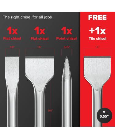 KSP-Tec 4pcs SDS-Plus Chisel Set for Rotary Hammers - Tile Chisel with Storage Case - Ideal for Masonry, Concrete, Brick, Stone - Buy Online on GoSupps.com