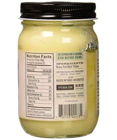 Epic Bar Grass Fed Beef Tallow 11 oz | High-Quality Cooking Fat - Buy Online on GoSupps.com