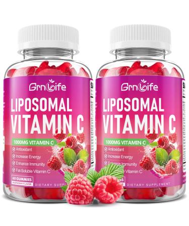 2 Pack Liposomal Vitamin C 1000mg Gummies for Adults Kids 1500mg Chewable Vitamin C w/Iron Zinc & Elderberry - Immune Support & Energy Collagen Booster Raspberry 120 Count 120 Count (Pack of 1)