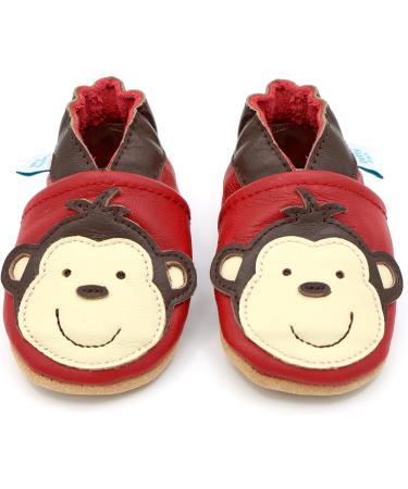 Dotty Fish Soft Leather Baby Shoes for Boys | Non Slip Toddler Shoes | Animal Designs | Red Monkey | 0-6 Months to 4-5 Years - Buy Online on GoSupps.com