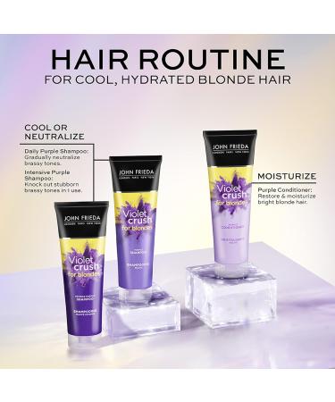 John Frieda Violet Crush Purple Conditioner for Brass Repair of Natural Colour-Treated and Bleached Blonde Hair | Neutralizes Brassiness and Yellow tones | Cool tone blonde | Purple Pigments (250 mL) 250 ml (Pack of 1) Conditioner - Buy Online on GoSupps.com
