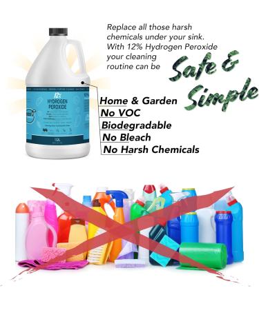 12% Hydrogen Peroxide Solution - Eco-Friendly 1 Gallon Natural Cleaner for Kitchen Bath Laundry - Child-Safe Cap - Made in USA - Buy Online on GoSupps.com