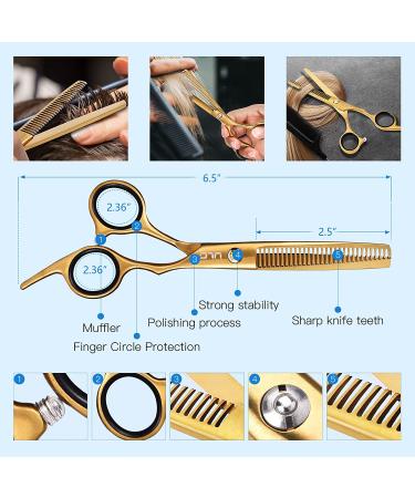 Professional Hair Thinning Scissors 6.5 - Japanese Stainless Steel Barber Shears with Detachable Finger Ring - Gold - Buy Online on GoSupps.com