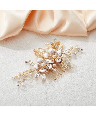 SWEETV Gold Wedding Hair Comb | Handmade Bridal Hair Clip & Accessories - Buy Online on GoSupps.com