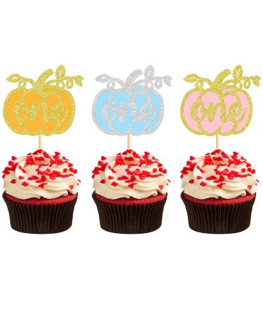 Ercadio 24 Pack Pumpkin One Cupcake Toppers Fall Pumpkin One Cupcake Picks Pumpkin 1st Cupcake Decors for Thanksgiving Day Theme Baby Shower Birthday Party Cake Decor Supplies B-pumpkin One