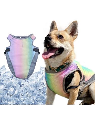 MOPP Dog Cooling Vest, Dogs Cooling Jacket Breathable 3-Layer Evaporative Pet Cooler for Small Medium Dogs Training, Walking (Rainbow, L) Rainbow Large