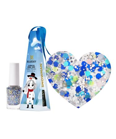 Bluesky Christmas Kids Nail Varnish Bauble Snowman Blue Multicolour Glitter. Easy Peel-off Non-Toxic Water- based Odour-free Nail Polish for Kids 5ml