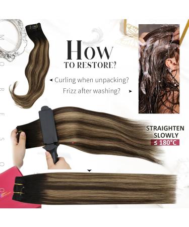 Moresoo Clip-In Extensions | Real Remy Hair Balayage 55 cm | Black to Dark Brown Clip-Ins 7pcs/120g #1B/4/14 - Buy Online on GoSupps.com
