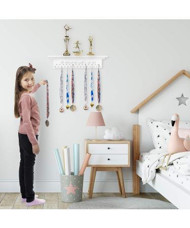 Medal Hanger & Trophy Shelf & Ribbon Holder for Girls - 2FT Simple Design Rack with Strong Hooks - Displaying Awards from Sports with Motivational Phrase - Buy Online on GoSupps.com