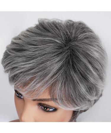 BESTUNG Short Silver Synthetic Wig for Elderly Women - Comfortable Breathable Cap (Straight Grey) - Buy Online on GoSupps.com