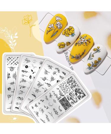 BORN PRETTY Flower & Leaves Theme Nail Art Stamping Plates - Set of 4 | Manicure DIY Printing Tools - Buy Online on GoSupps.com