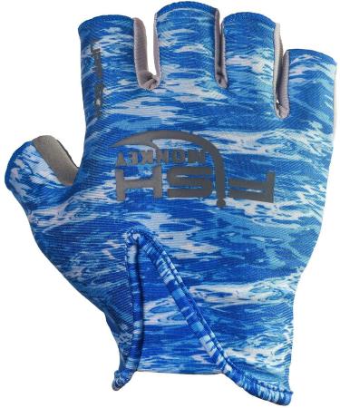 Fish Monkey FM18 Stubby Guide Gloves Blue Water Camo Medium - High Performance Fishing Gloves - Buy Online on GoSupps.com