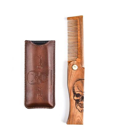 Menesia Men's Green Sandalwood Folding Pocket Beard Comb Set with Leather Case - Skull Design - Buy Online on GoSupps.com