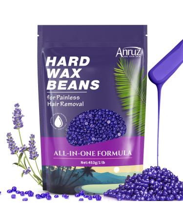 Hard Wax Beads - Anruz 1lb Lavender Wax Beans for Sensitive Skin - Face Wax Hair Removal Waxing Beads for Eyebrow  Facial  Body  Brazilian Bikini & Leg At Home Waxing for Any Wax Warmer