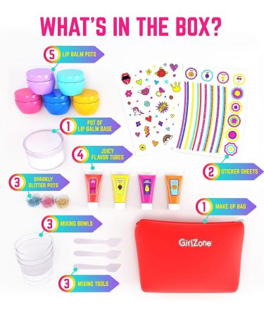 GirlZone Lip Balm Making Kit - 25-Piece Makeup and Lip Gloss Set with Glitters, Stickers & More - Fun Girls Toys Age 8 - Great Gift Idea - Buy Online on GoSupps.com