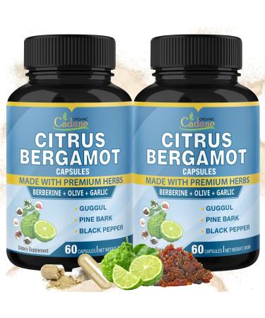Cadane 2 Packs Citrus Bergamot Extract Capsules with Berberine Olive Guggul Garlic Pine Bark Black Pepper | 4 Months Supply