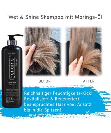 genuine haircare Intensive moisture shampoo with moringa oil wet & shine caring shampoo for dry damaged brittle hair real hair care 1000 ml 1 l 1er Pack - Buy Online on GoSupps.com