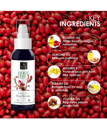 Good Vibes Rosehip Face Serum with Vitamin E | Hydrating Serum for Dark Circles & Spots | Ideal for Dry Skin | 1.69 Fl Oz (50ml) | International Shipping Available - Buy Online on GoSupps.com