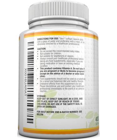 Vitamin A 8000 IU Softgels - 400 Count - High Strength Retinol Supplement for Skin & Vision - 13 Month Supply - Buy Online on GoSupps.com