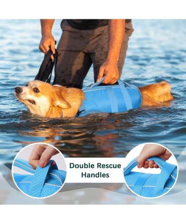 Kuoser Adjustable Dogs Lifeguard Vest for Small & Large Dogs - Ripstop High-Performance Pet Life Jacket for Beach & Pool - Blue - Buy Online on GoSupps.com