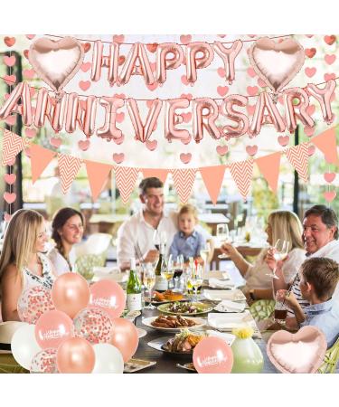 Happy Anniversary Banner Decorations - Happy Anniversary Decorations Set Includes Rose Gold Anniversary Cake Topper Letters Love Foil Balloons for Wedding Anniversary Party Decorations Rose Gold Anniversary Day Decorations - Buy Online on GoSupps.com