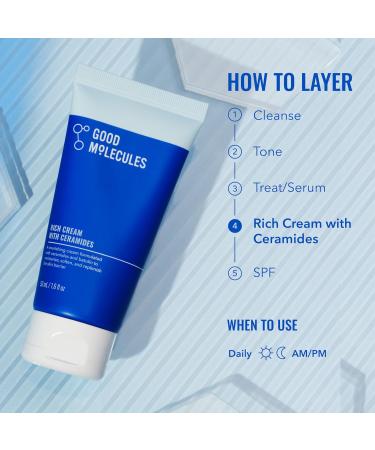 Good Molecules Rich Cream with Ceramides 50 ml / 1.6 oz Daily Facial Moisturizer for Dry Skin Redness Face Lotion with Betulin Soothe Plump Hydrate Moisturize Anti-aging Skin Care - Buy Online on GoSupps.com