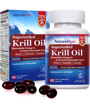 NatureMyst Krill Oil, Professional Grade 60 Liquid Softgels, Non-GMO, Gluten Free, Made in The USA