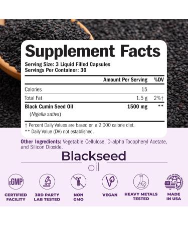 Black Seed Oil - Cold Pressed Black Seed Oil Capsules - Provides Vitamin E & Omega 3 6 9 - High Potency (1500mg) for Immune & Joint Support Antioxidants Digestion Hair Skin Nails - Vegan 90 Caps - Buy Online on GoSupps.com