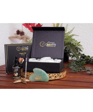 Essence & Bioty Argan Oil 30 ml - Cold Pressed 100% Pure in Miron Glass Bottle with Pipette + GUA SHA Stone: Nourishing Oil for Skin Hair Face - Buy Online on GoSupps.com