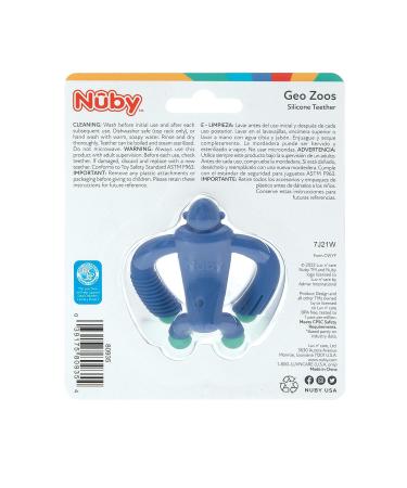 Nuby Geo Zoos Massaging Teether - BPA-Free Baby Teething Toy - Blue Gorilla Design - 3+ Months - Buy Online on GoSupps.com