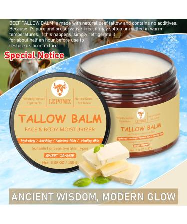 Beef Tallow for Face (5.29 Oz) | 100% Grass-Fed Beef Tallow Balm for Dry & Sensitive Skin - Organic Beef Tallow for Skin - Tallow Face Moisturizer - Deep Hydration & Soothing Relief (Sweet Orange) Sweet Orange 5.29 Ounce (P  - Buy Online on GoSupps.com