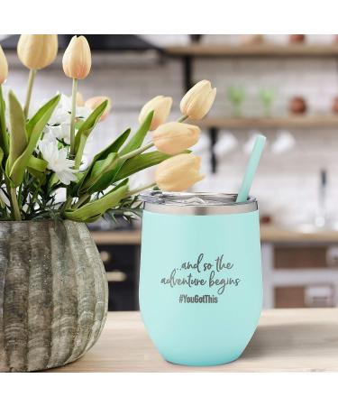 Personalized Insulated Wine Tumbler - Adventure Awaits - Mint - 12 oz - Buy Online on GoSupps.com