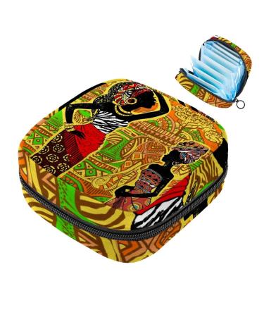Beautiful African woman landscape pattern sanitary napkins storage bag menstruation pad bag pocket portable menstrual cup pocket with zipper for teenage girls women women women