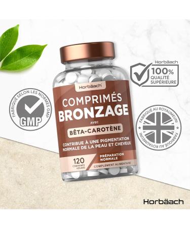 Beta Carotene for Strong Tan | 120 Vegan Tablets | Tanning Tablets With L-Tyrosine Copper Zinc Vitamin A & B | Suitable for Vegetarians and Vegans | by Horbaach - Buy Online on GoSupps.com