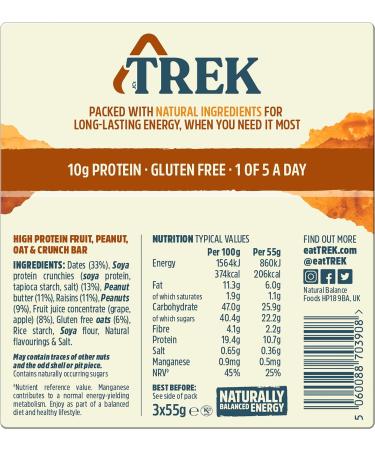 TREK Peanut Power High Protein Energy Bar - Plant Based - Gluten Free - Natural Ingredients - 55g x 36 bars Peanut Power single - Buy Online on GoSupps.com