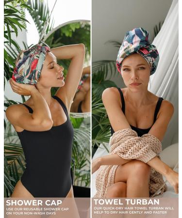 SMPL Objects Microfiber Hair Wrap Towel - Double-Layer Curly Hair Turban for Women - Satin Hair Rock Cloth (Tropical Leaves) - International Shipping - Buy Online on GoSupps.com