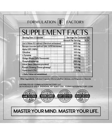 Formulation Factory BOSS Mode 10-in-1 Nootropic Cognitive Enhancement Supplement Focus & Memory Booster Featuring Lion s Mane Bacopa Monnieri Alpha-GPC Ginseng & More 240 Capsules (2 Pack) 240 Count (Pack of 2) - Buy Online on GoSupps.com