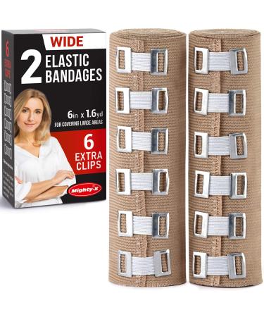 Premium Elastic Bandage Wrap - 2 Pack + 18 Extra Clips - Wide (6 inch) Compression Bandage - Stretches up to 15ft in Length - Buy Online on GoSupps.com