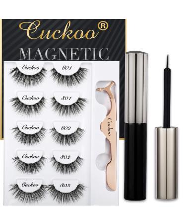 Magnetic Eyelashes with Eyeliner Kit  Magnetic False Eyelashes Magnetic Eyeliner for Magnetic Eyelashes Set  With Reusable Full Lashes Dramatic Style 5 Pairs CUCKOO Natural Magnetic Eyelashes Kit