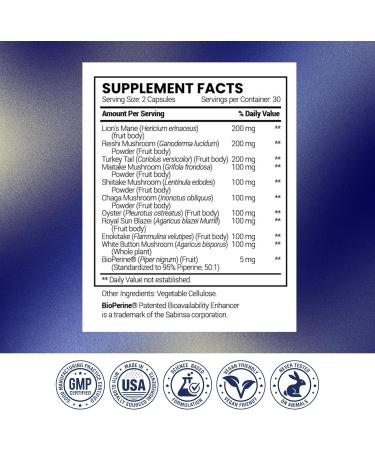 Research Verified Mushroom Complex - Support Immunity, Boost Antioxidants, Improve Cognitive Function - 10 Mushrooms Including Reishi, Maitake, and Shiitake - 60 Capsules - Vegan - Buy Online on GoSupps.com