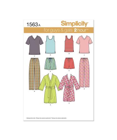 Simplicity US1563A Easy to Sew Teen's, Men's and Women's Pajama Sewing Pattern Kit, Code 1563, Sizes XS-XL