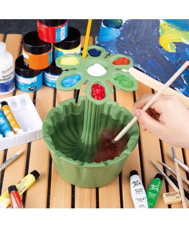 Paint Brush Cleaner Rinse Cup Basin - All-in-One Brush Cleaning Washer Tank with Organizer, Palette, and Holder - Ideal for Artists, Kids, Acrylic, Watercolor, Oil Painting - Cute Flower Pot Design in Green - Buy Online on GoSupps.com